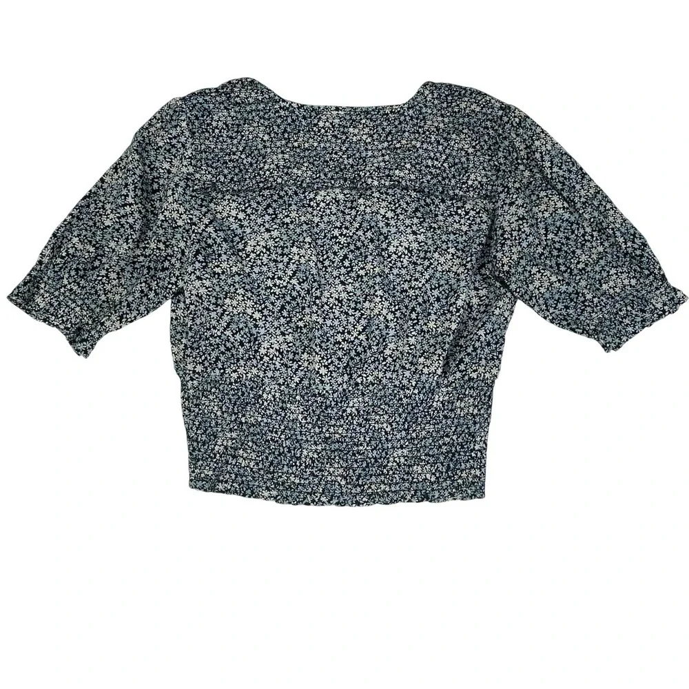 Abercrombie & Fitch Ditsy Floral Smocked Blouse Women's S Puff Sleeve Cropped